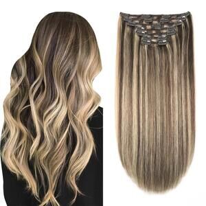 XDhair 22" 160g Remy Human Hair Clip in Extensions Chocolate Brown/Caramel Blond